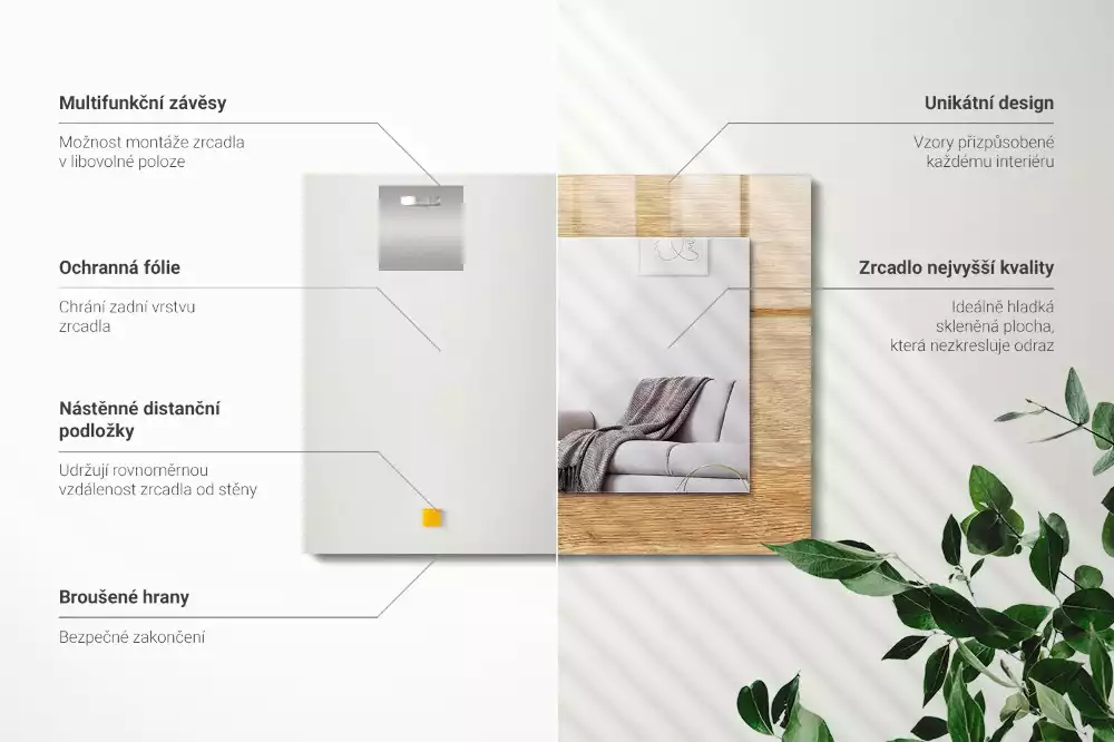 Oglindă dreptunghiulară din lemn cu ramă decorativă