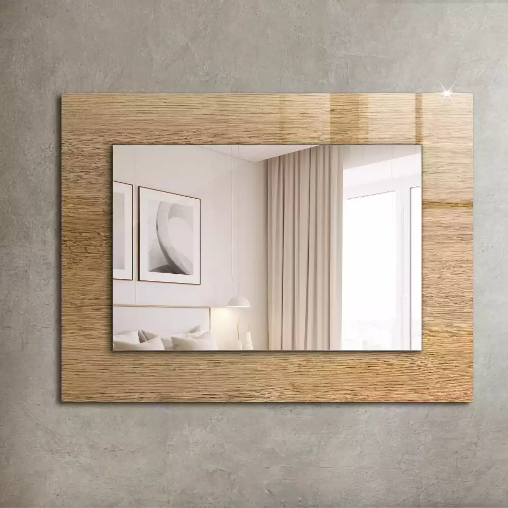 Oglindă dreptunghiulară din lemn cu ramă decorativă