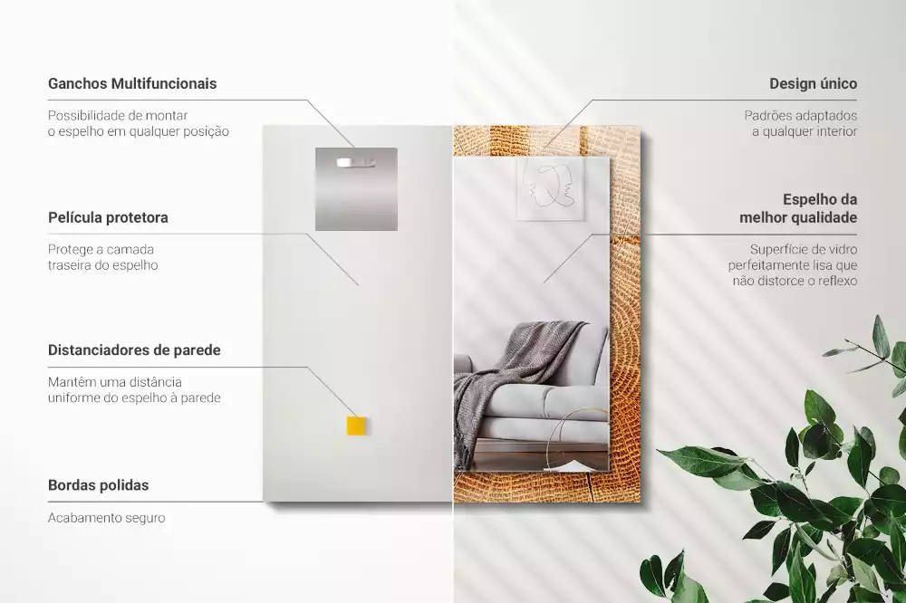 Oglindă dreptunghiulară cu imprimeu secțiune transversală de trunchi de copac cu inele de creștere
