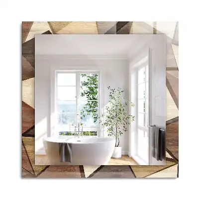 Oglindă dreptunghiulară cu ramă din lemn și imprimeu geometric