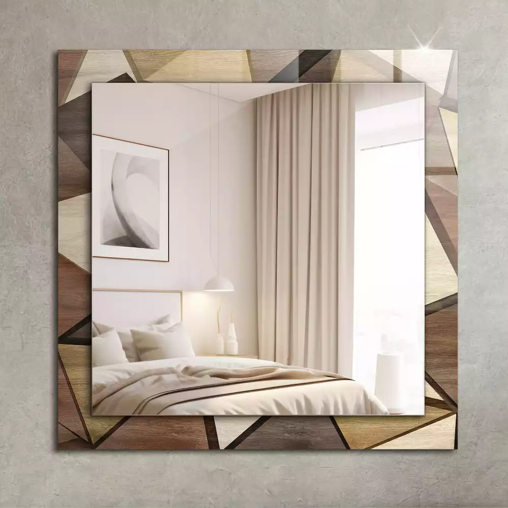 Oglindă dreptunghiulară cu ramă din lemn și imprimeu geometric