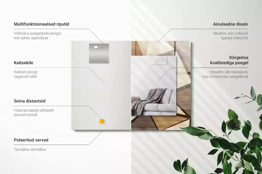 Oglindă dreptunghiulară cu ramă din lemn și imprimeu geometric