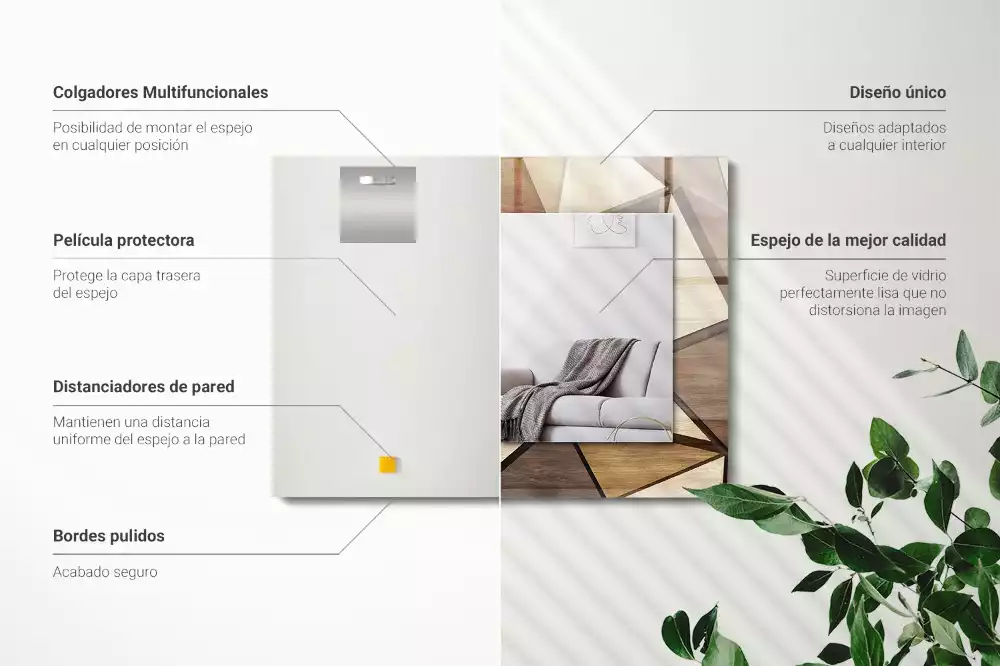 Oglindă dreptunghiulară cu ramă din lemn și imprimeu geometric