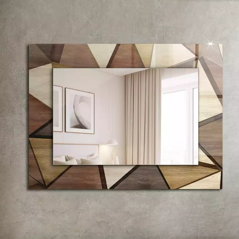 Oglindă dreptunghiulară cu ramă din lemn și imprimeu geometric