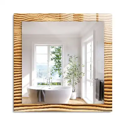 Oglindă dreptunghiulară cu decor din lemn în formă de valuri