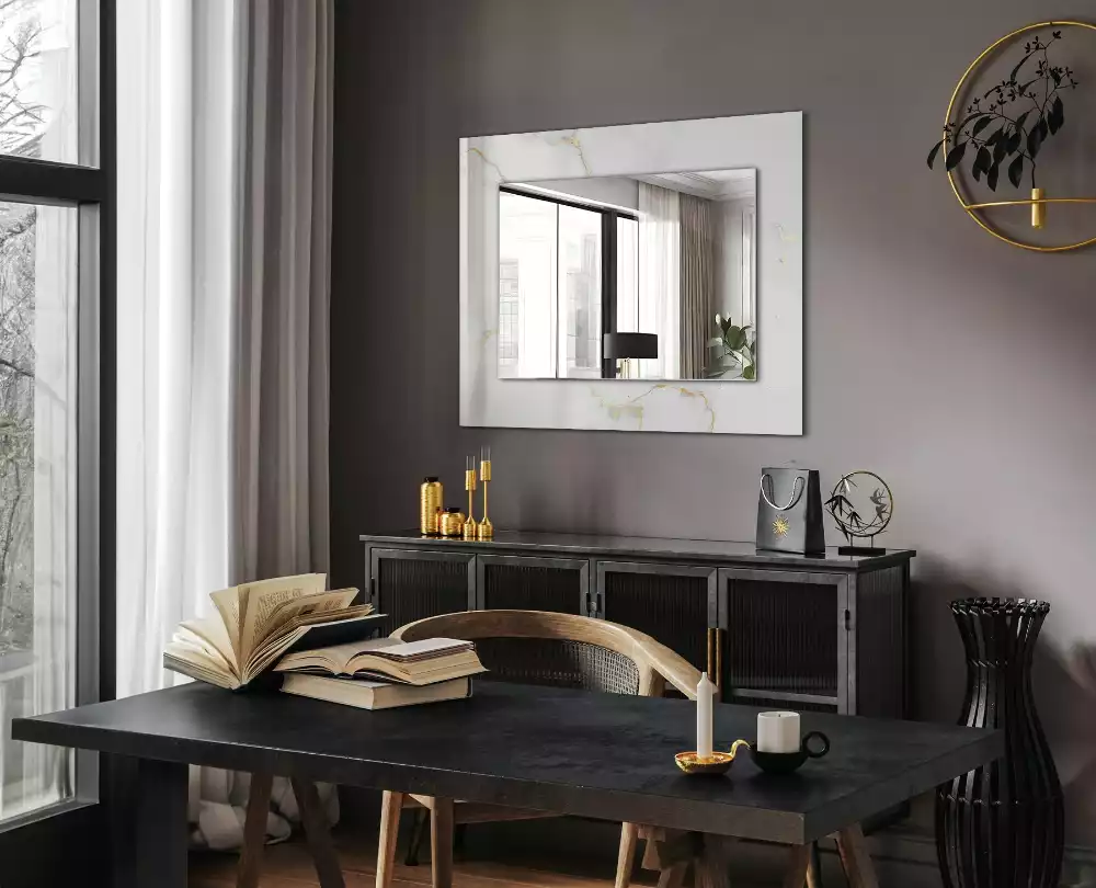 Oglindă dreptunghiulară decorativă cu model de marmură albă