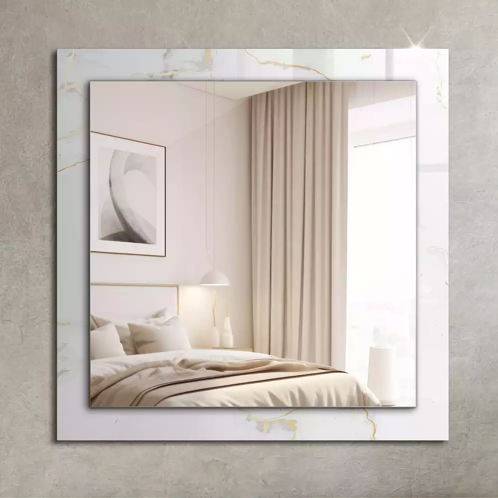 Oglindă dreptunghiulară decorativă cu model de marmură albă