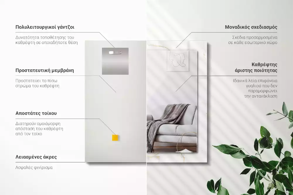 Oglindă dreptunghiulară decorativă cu model de marmură albă