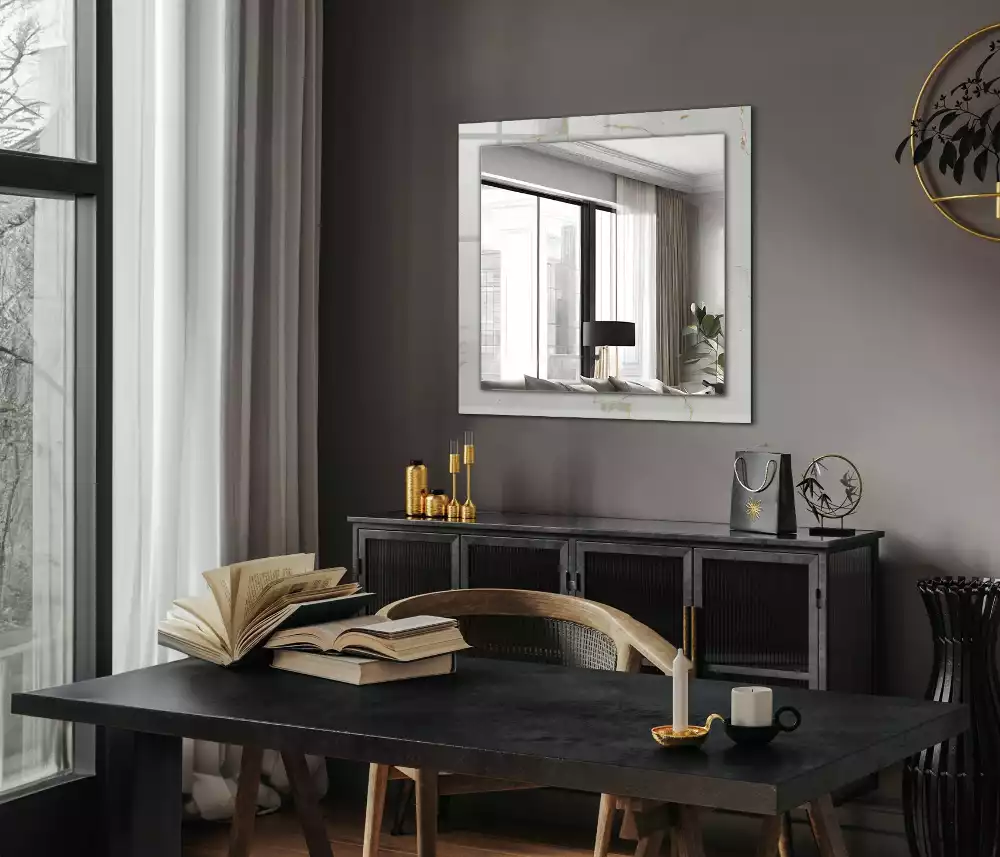 Oglindă dreptunghiulară decorativă cu model de marmură albă