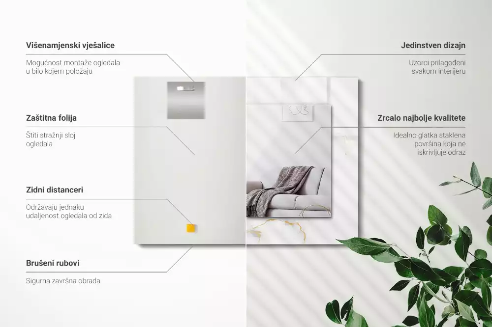 Oglindă dreptunghiulară decorativă cu model de marmură albă