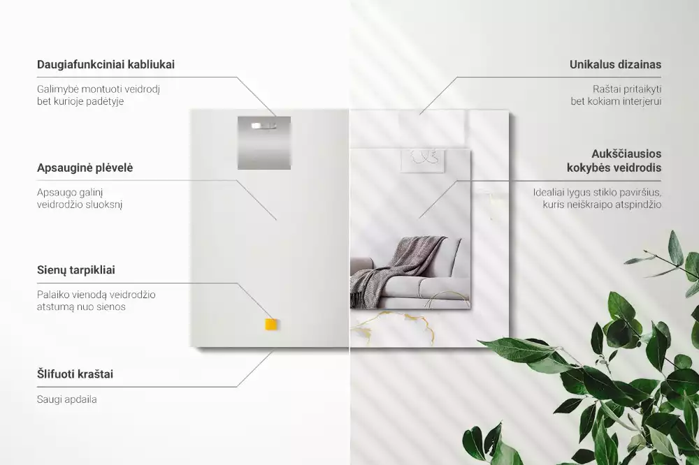 Oglindă dreptunghiulară decorativă cu model de marmură albă