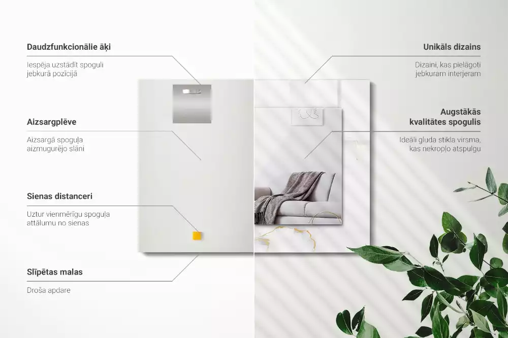 Oglindă dreptunghiulară decorativă cu model de marmură albă