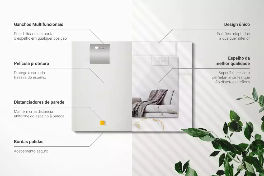 Oglindă dreptunghiulară decorativă cu model de marmură albă