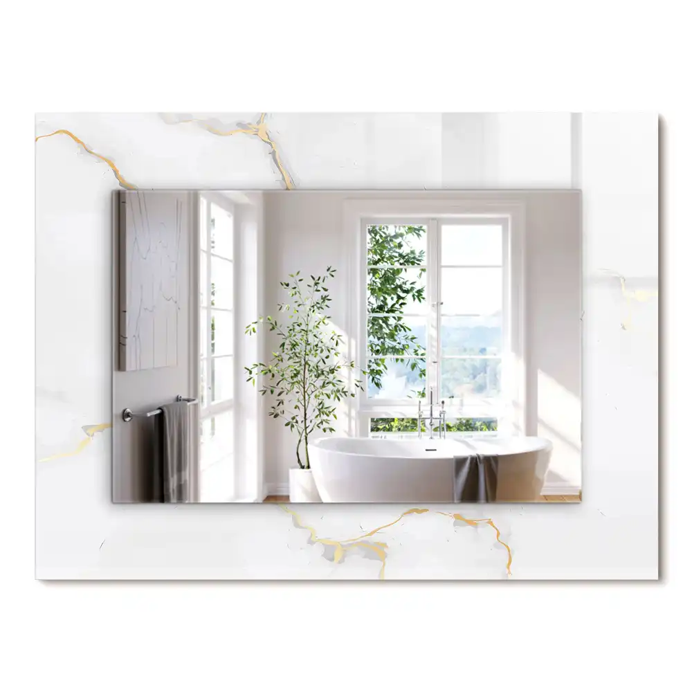 Oglindă dreptunghiulară decorativă cu model de marmură albă