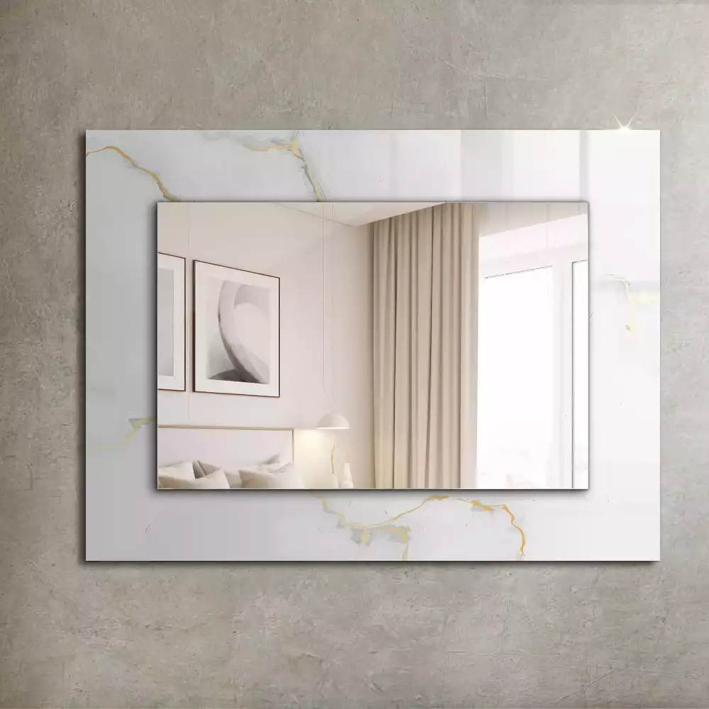 Oglindă dreptunghiulară decorativă cu model de marmură albă