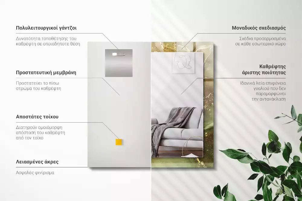 Oglindă dreptunghiulară cu imprimeu artă abstractă