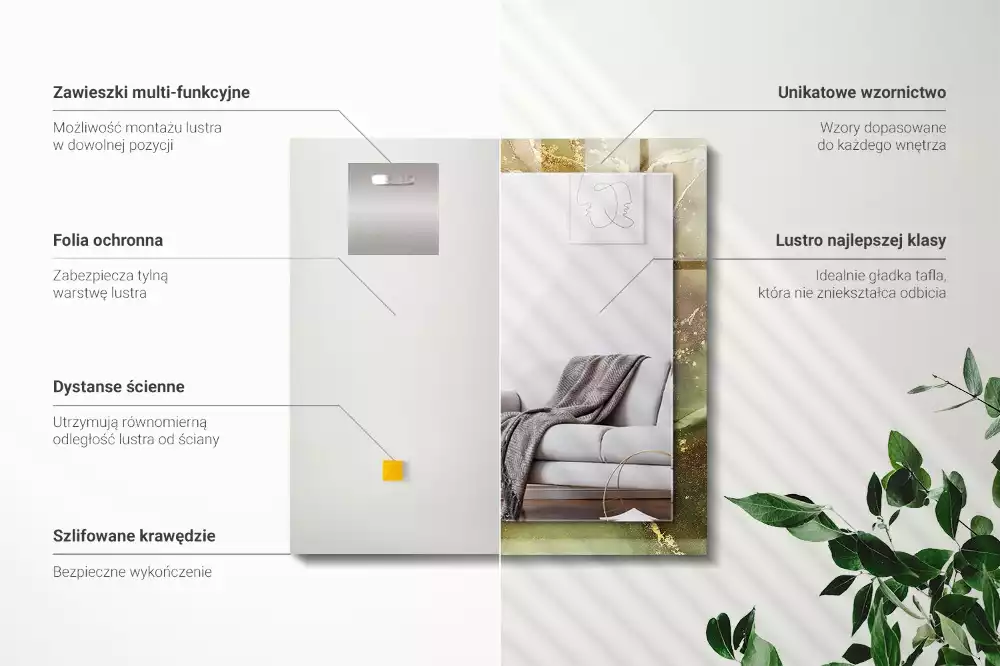 Oglindă dreptunghiulară cu imprimeu artă abstractă