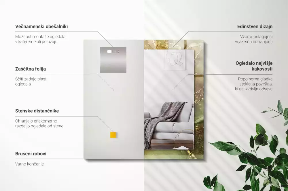 Oglindă dreptunghiulară cu imprimeu artă abstractă