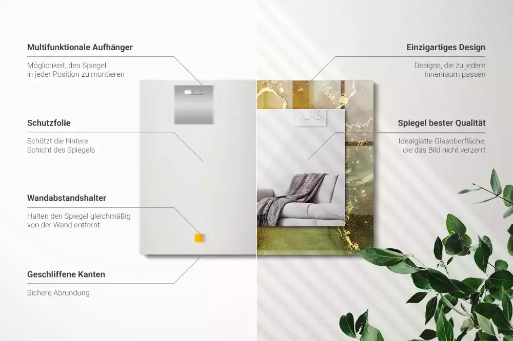 Oglindă dreptunghiulară cu imprimeu artă abstractă
