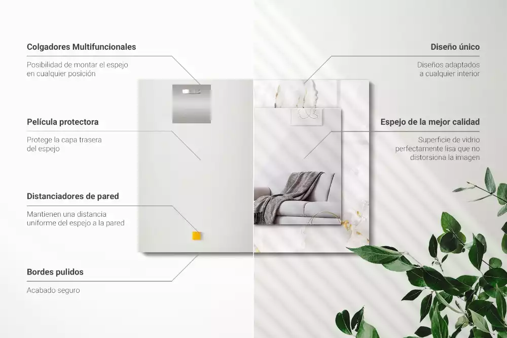 Oglindă dreptunghiulară cu ramă cu imprimeu de marmură albă
