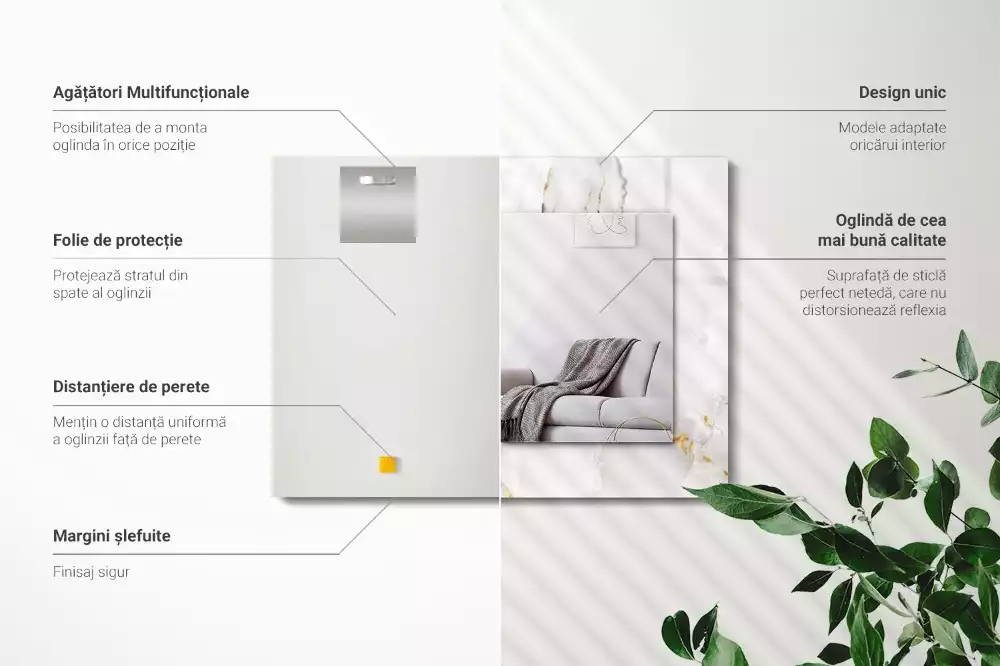 Oglindă dreptunghiulară cu ramă cu imprimeu de marmură albă