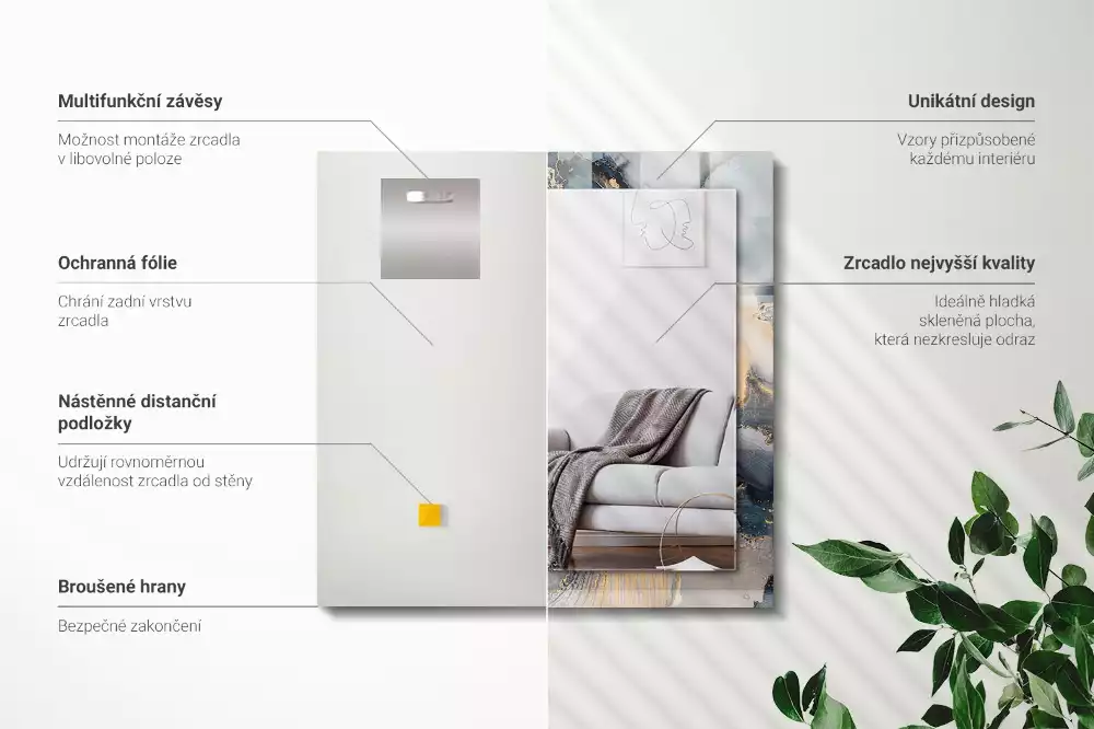 Oglindă decorativă dreptunghiulară cu artă abstractă albastră
