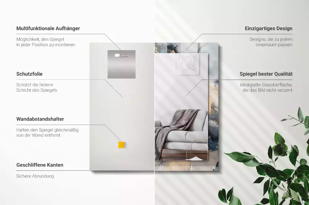 Oglindă decorativă dreptunghiulară cu artă abstractă albastră