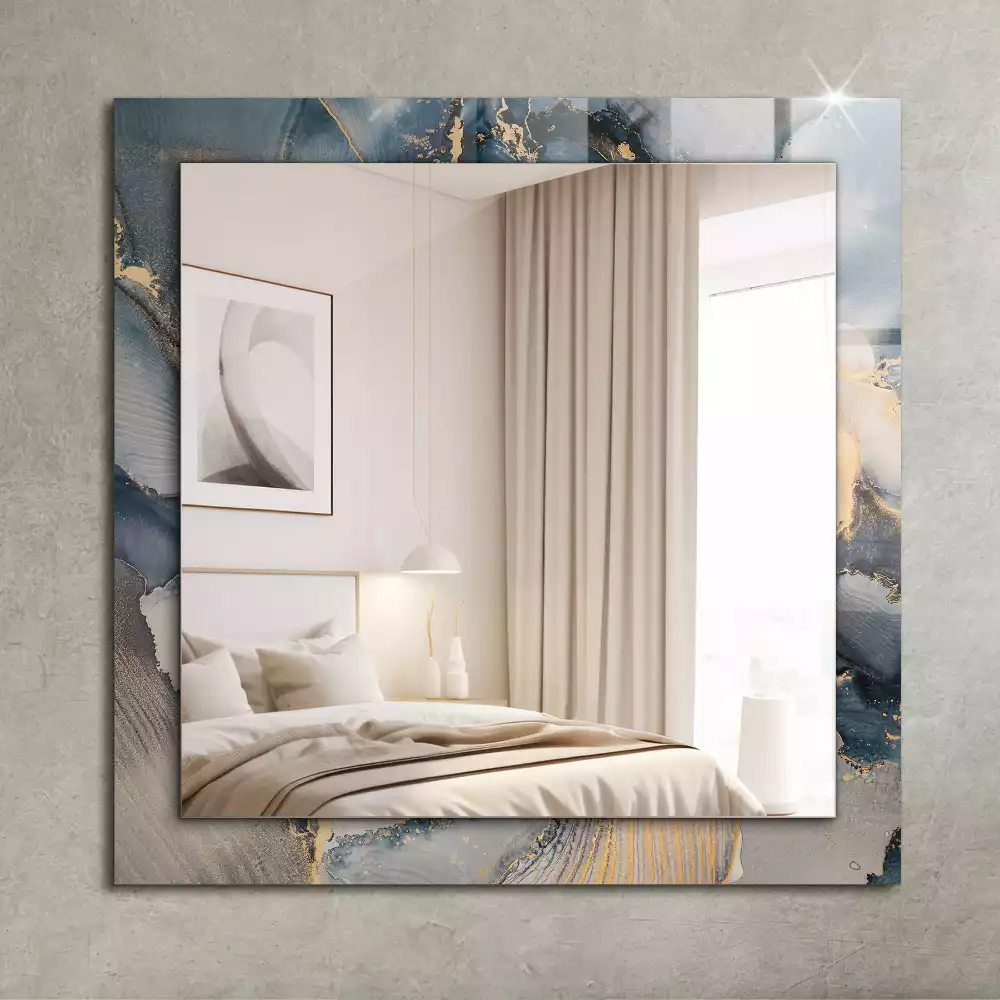 Oglindă decorativă dreptunghiulară cu artă abstractă albastră