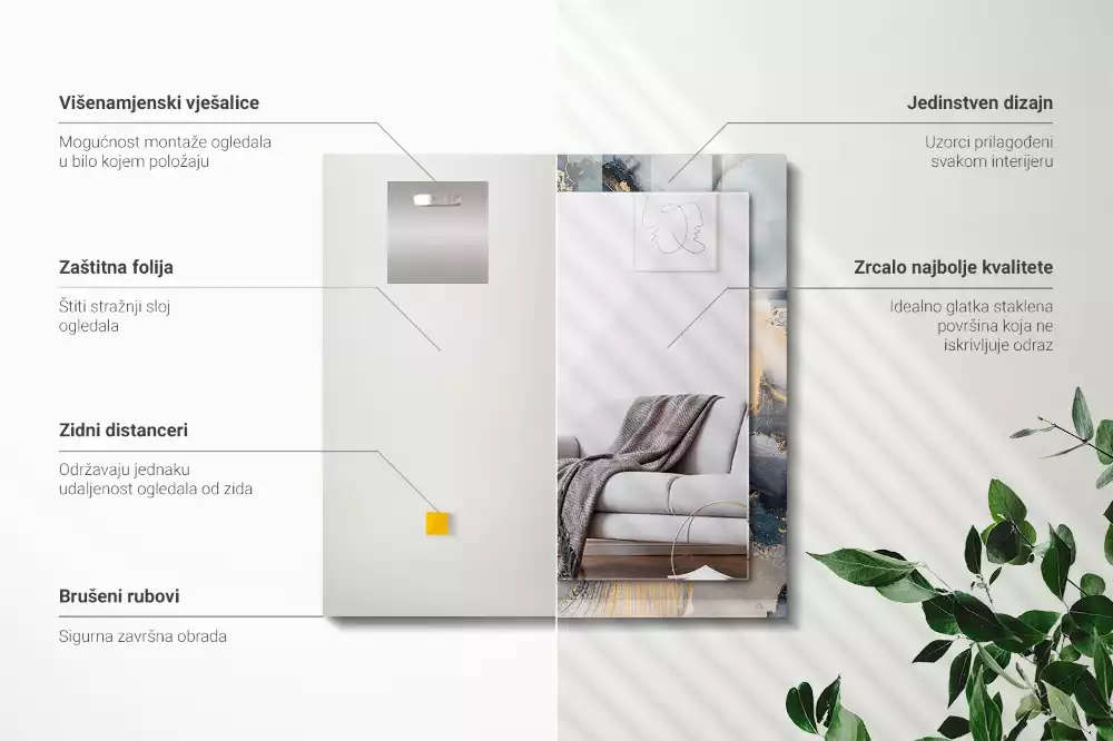 Oglindă decorativă dreptunghiulară cu artă abstractă albastră