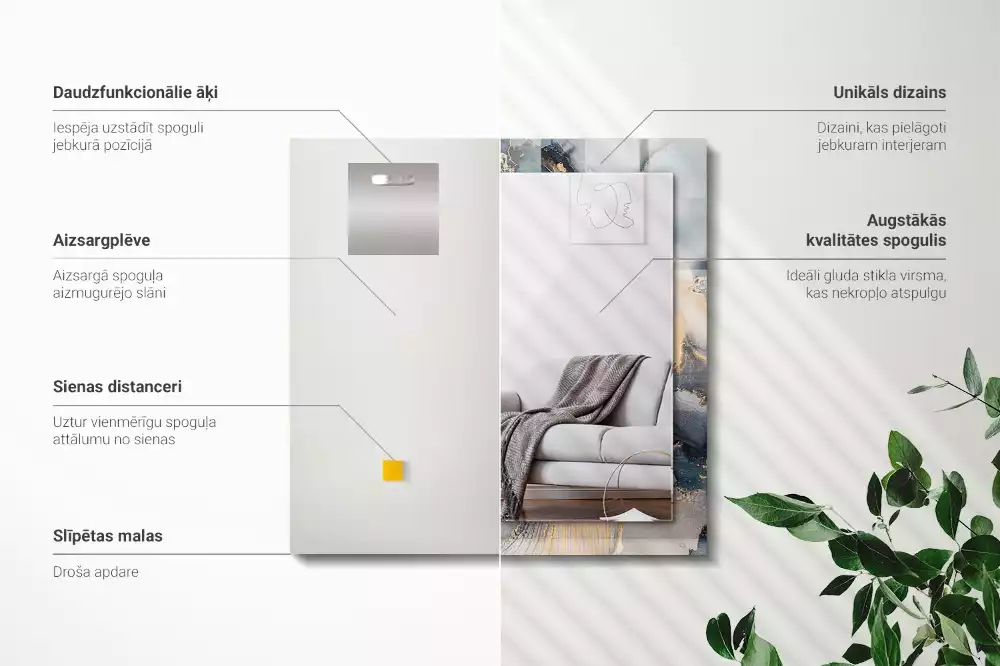 Oglindă decorativă dreptunghiulară cu artă abstractă albastră