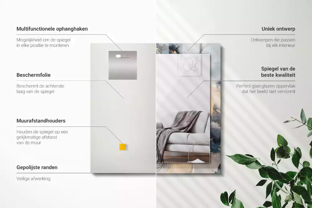 Oglindă decorativă dreptunghiulară cu artă abstractă albastră