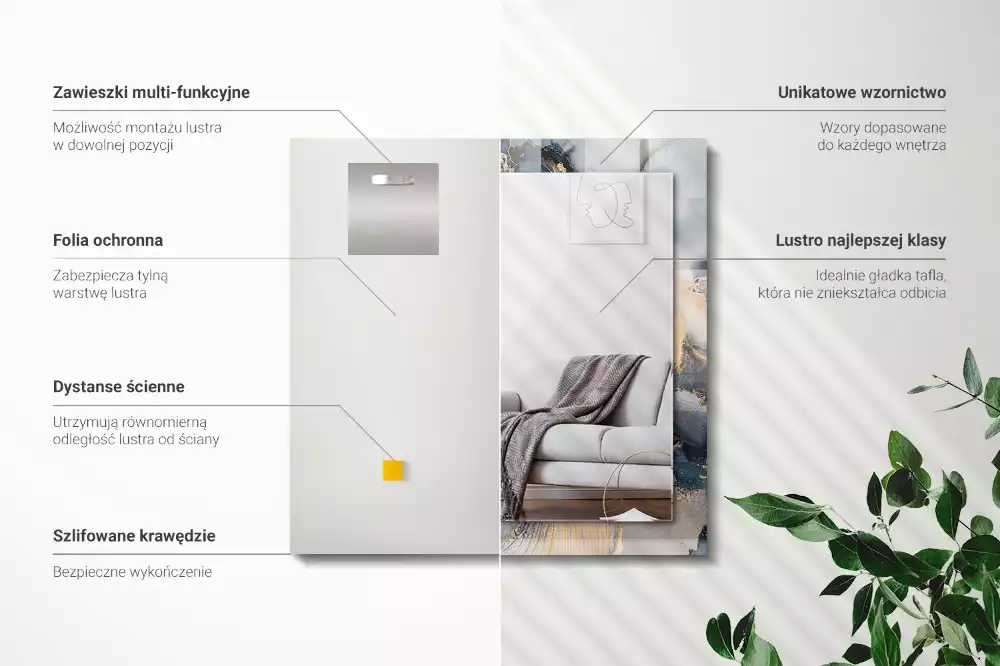 Oglindă decorativă dreptunghiulară cu artă abstractă albastră