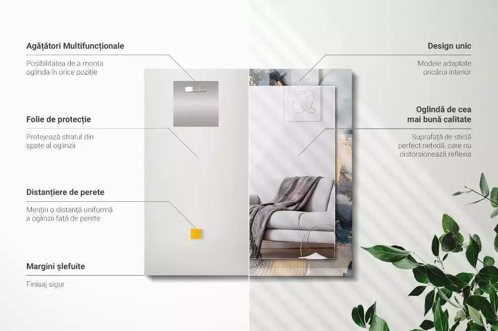 Oglindă decorativă dreptunghiulară cu artă abstractă albastră