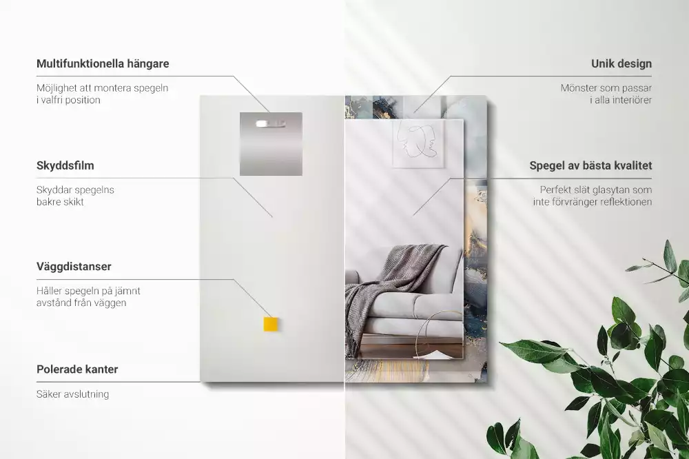 Oglindă decorativă dreptunghiulară cu artă abstractă albastră