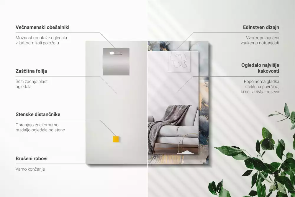 Oglindă decorativă dreptunghiulară cu artă abstractă albastră