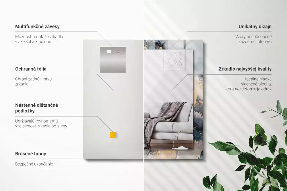 Oglindă decorativă dreptunghiulară cu artă abstractă albastră