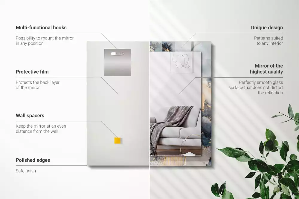 Oglindă decorativă dreptunghiulară cu artă abstractă albastră