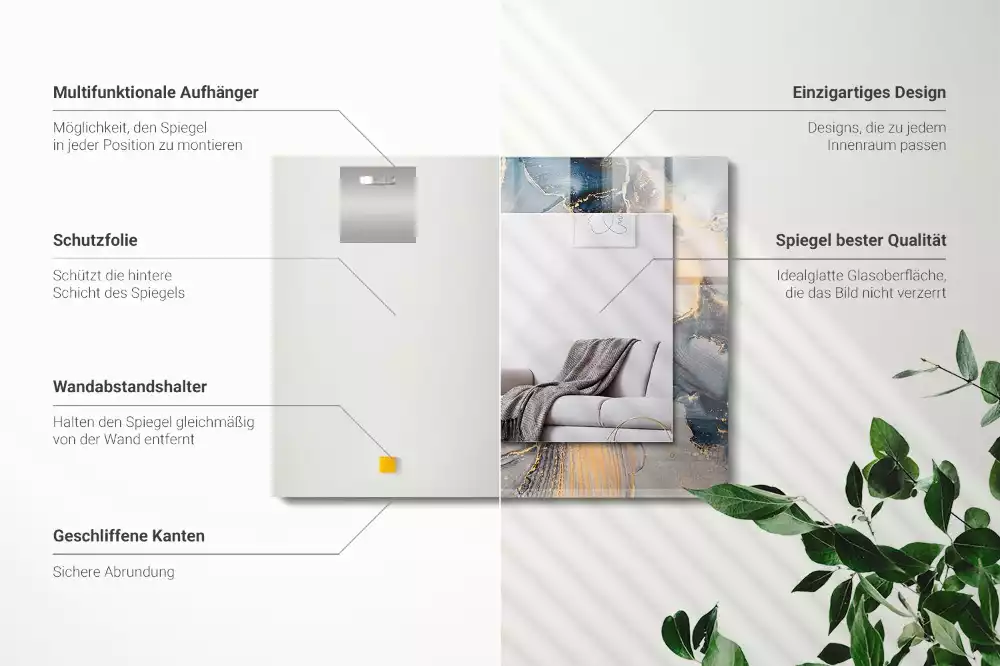 Oglindă decorativă dreptunghiulară cu artă abstractă albastră