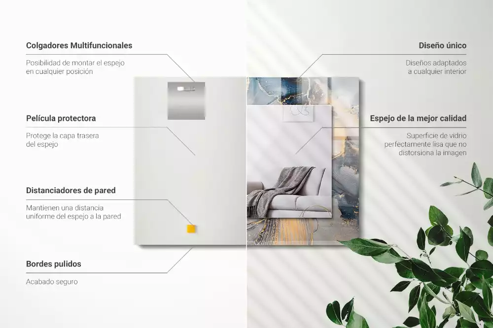 Oglindă decorativă dreptunghiulară cu artă abstractă albastră