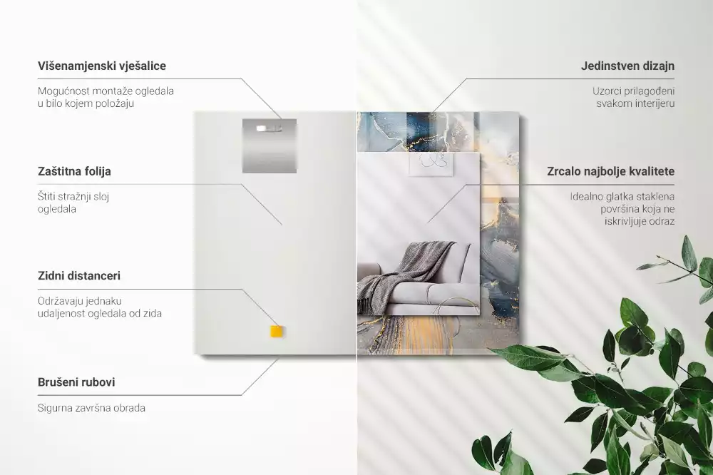 Oglindă decorativă dreptunghiulară cu artă abstractă albastră
