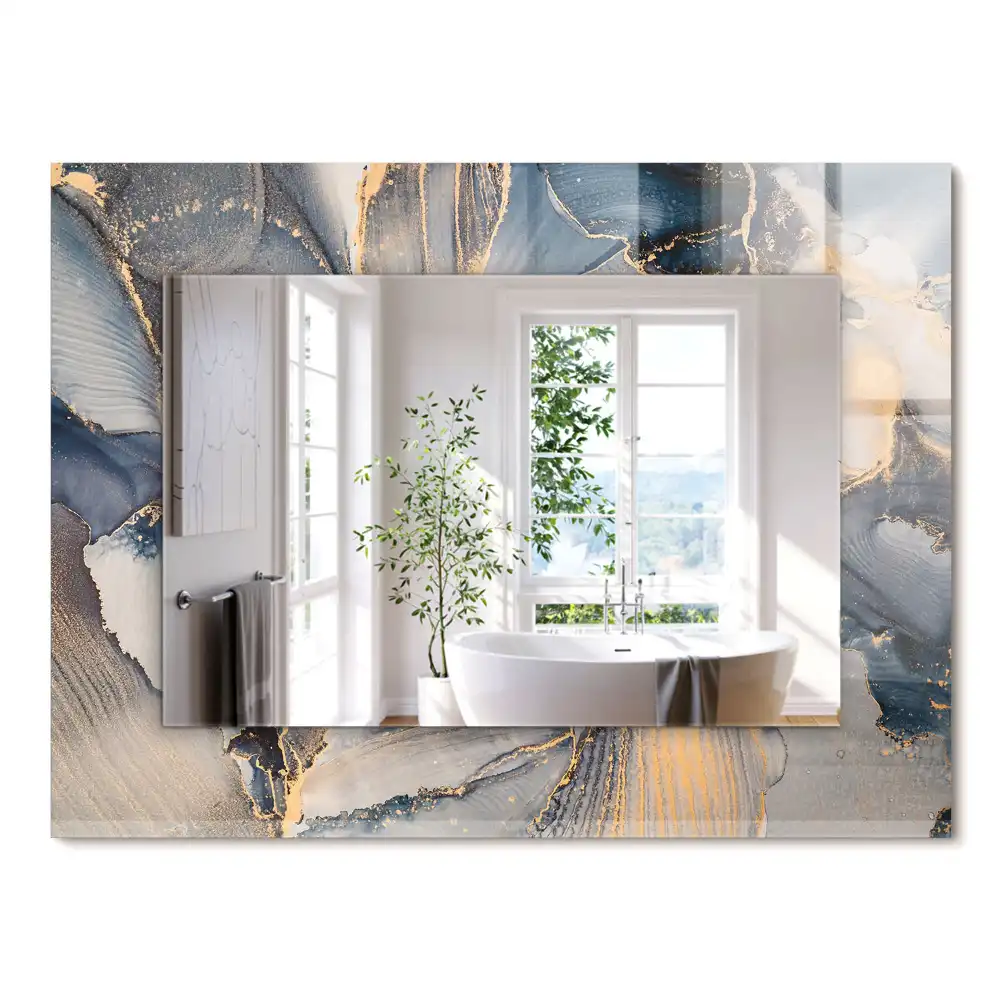 Oglindă decorativă dreptunghiulară cu artă abstractă albastră