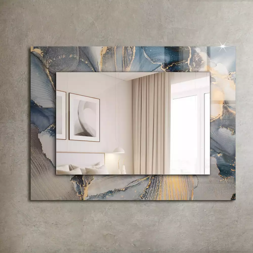Oglindă decorativă dreptunghiulară cu artă abstractă albastră