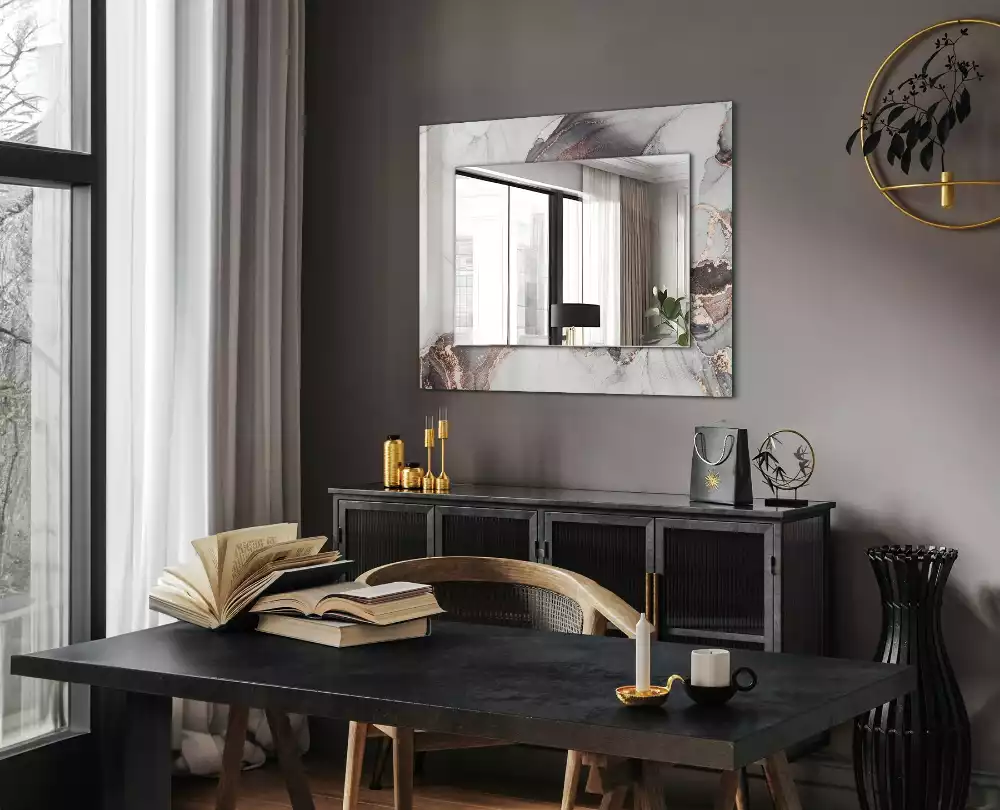 Oglindă dreptunghiulară decorativă cu design abstract din marmură
