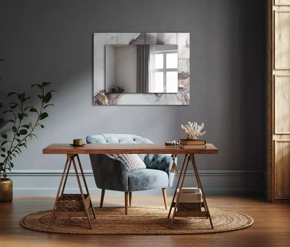 Oglindă dreptunghiulară decorativă cu design abstract din marmură