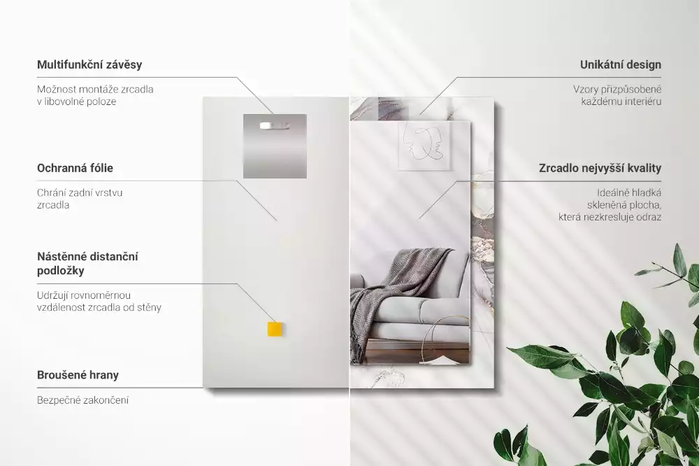Oglindă dreptunghiulară decorativă cu design abstract din marmură