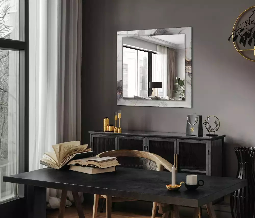 Oglindă dreptunghiulară decorativă cu design abstract din marmură