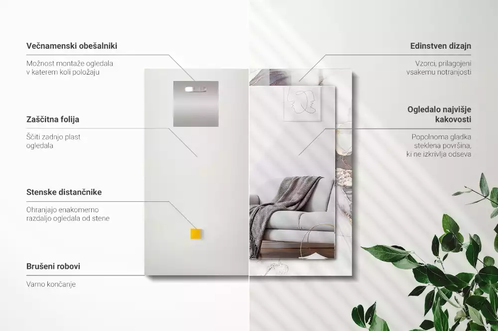 Oglindă dreptunghiulară decorativă cu design abstract din marmură