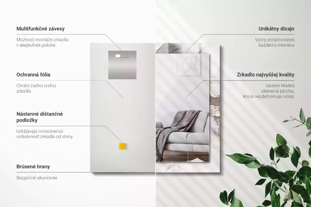 Oglindă dreptunghiulară decorativă cu design abstract din marmură