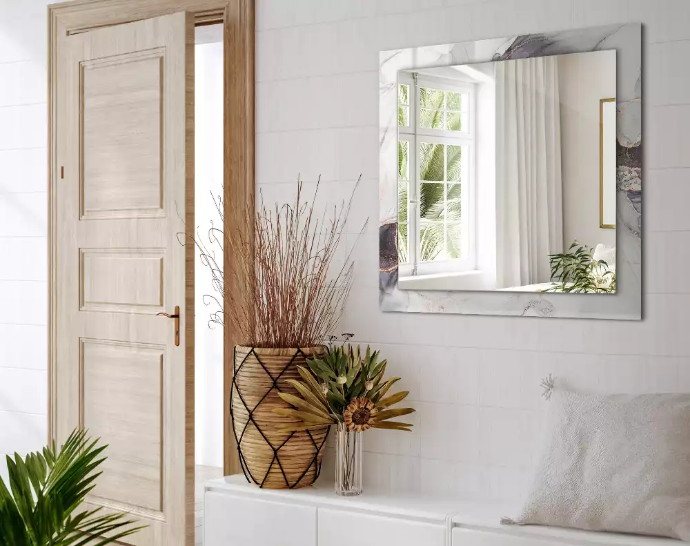 Oglindă dreptunghiulară decorativă cu design abstract din marmură