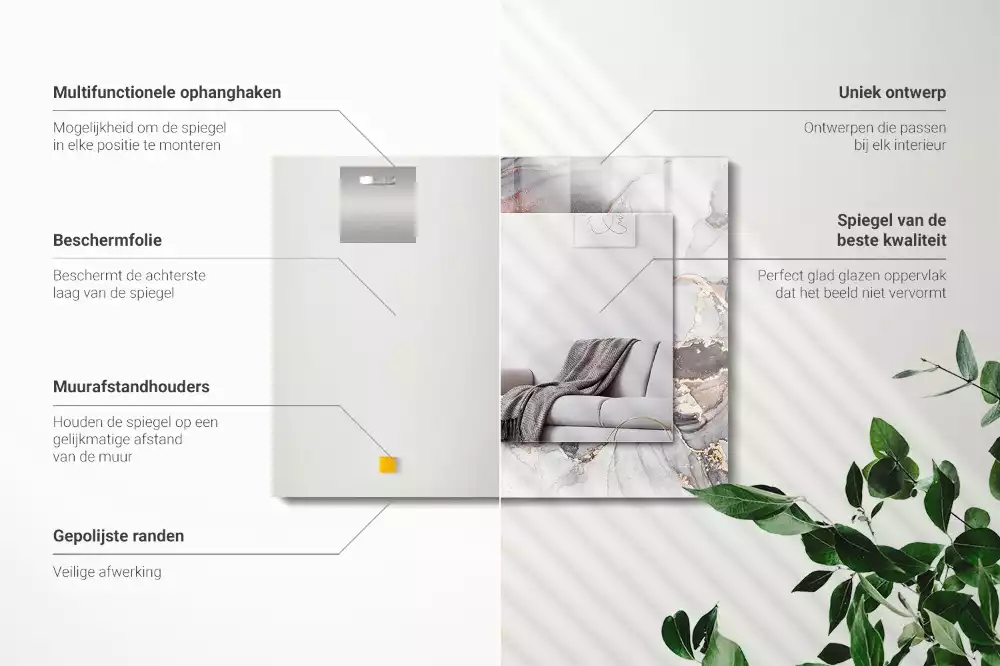 Oglindă dreptunghiulară decorativă cu design abstract din marmură